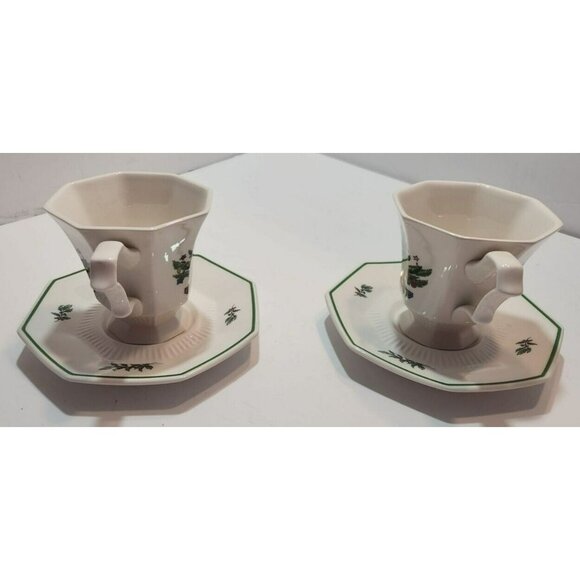 Set of 2 Nikko Christmastime Octagon Shaped  3.5” Cups and 6” Saucers - Picture 3 of 10